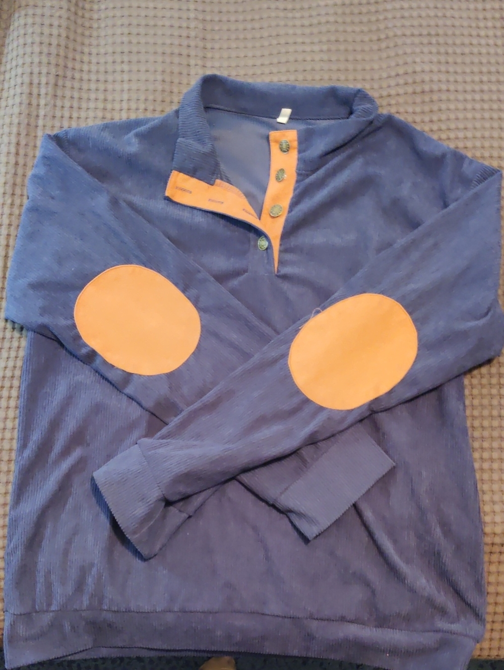 Blue Pullover with Orange Elbow Patches